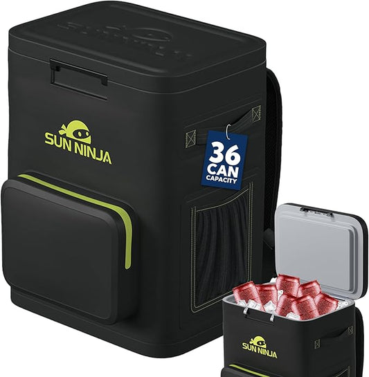 Sun Ninja Backpack Cooler - Insulated Leak Proof Beach Bag - 100% Waterproof Travel Picnic Backpacks for Men & Women - Keeps Drinks Cold for up to 48 Hours - Up to 36 Cans
