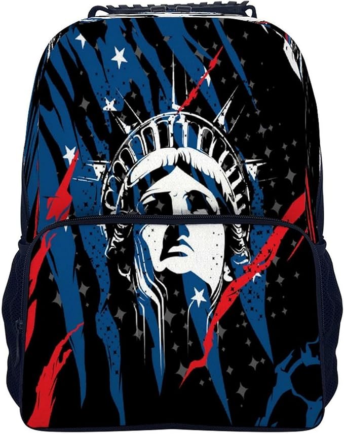 Lightweight Daypack Backpack for Trekking Work Running, Big Capacity Multipurpose Anti-Theft Bookbag, Statue Of Liberty American Flag Black Business Computer Bag