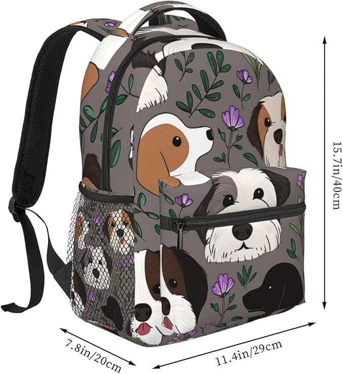 Daypack Lightweight Multipurpose Anti-Theft Boxer Dogs And Flower Shoulder Bag Large Capacity Laptop Book Bag Rucksack With Adjustable Shoulder Straps