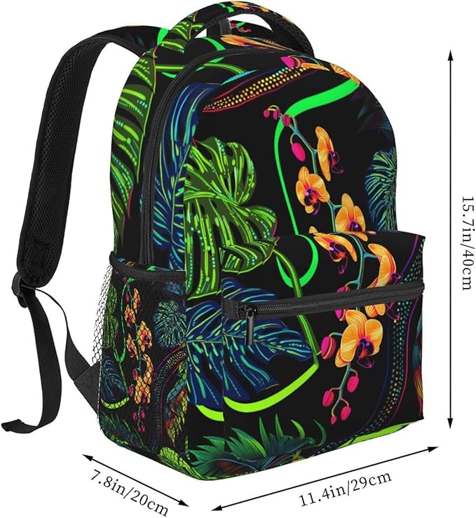 Lightweight Daypack for Camping Business Walking Cycling, Large Capacity Anti-Theft Multipurpose Bookbag, Abstract Fantasy Tropical Foliage Pattern Gym Outdoor Hiking Backpack