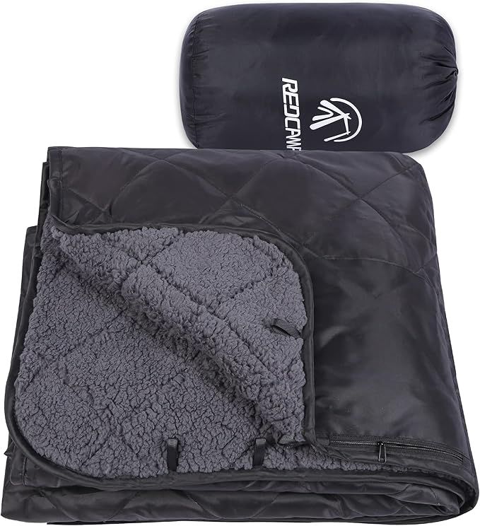 REDCAMP Large Warm Blanket with Sherpa Lining, Cold Weather Outdoor Blanket Windproof for Camping Stadium,Hiking, Machine Washable（79"x 79"）