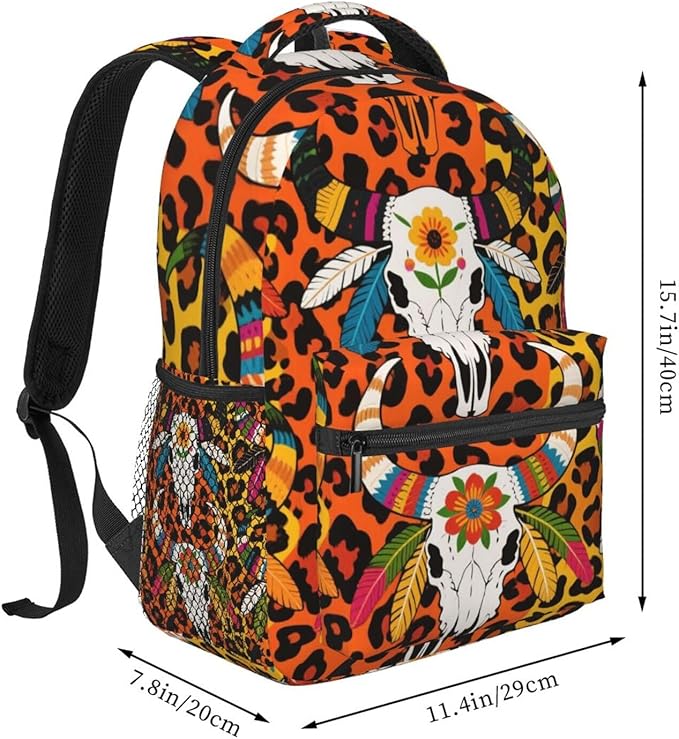 Lightweight Daypack Backpack for Sports Travel Running, Large Capacity Multipurpose Anti-Theft Bookbag, Cow Skull Daisy Western Design Laptop Backpack Daypack