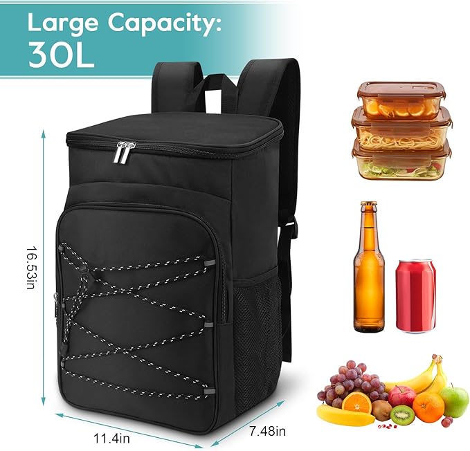 Backpack Cooler, Oxford Cloth Insulated Leak Proof Cooler Bag with Side Pockets for Men and Women Camping Picnic Beach Outdoor Travel