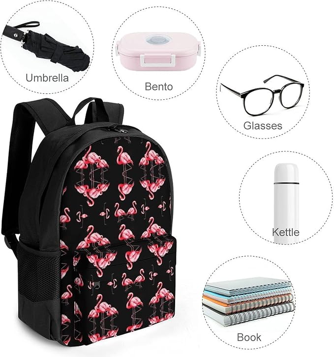 Rucksack Polyester Anti-Theft Multipurpose Pink Flamingo Art Carry On Bag Large Capacity Travel and Sport Backpack Rucksack With Smooth Zippers