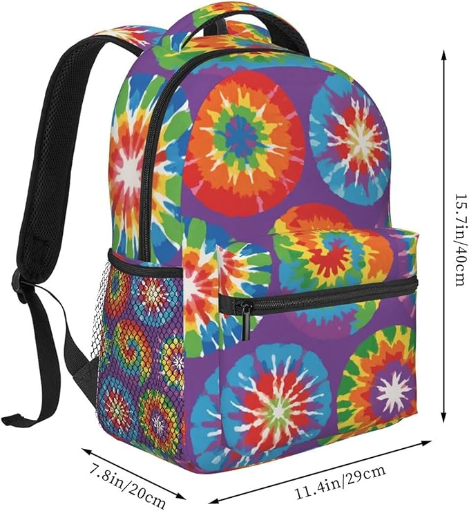 Daypack Backpack Polyester Multipurpose Anti-Theft Colorfu Tie Dye Art Shoulder Bag Big Capacity Gym Outdoor Hiking Backpack With Smooth Zippers