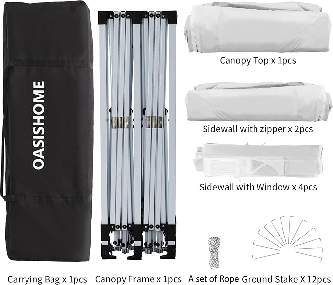 OASISHOME Pop-up Gazebo Canopy Tent 10'x20' with 6 Removable Sidewalls, Windows, Stakes, Ropes, Carry Bag,Suitable for Patio, Outdoor, Wedding Parties&Commercial Events (White, 10X20)