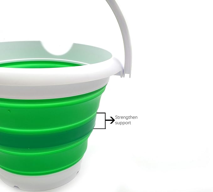 SAMMART 5L / 1.32 Gallon Collapsible Plastic Bucket - Foldable Round Tub - Portable Fishing Water Pail - Space Saving Outdoor Waterpot (5L Round, Bright Green)