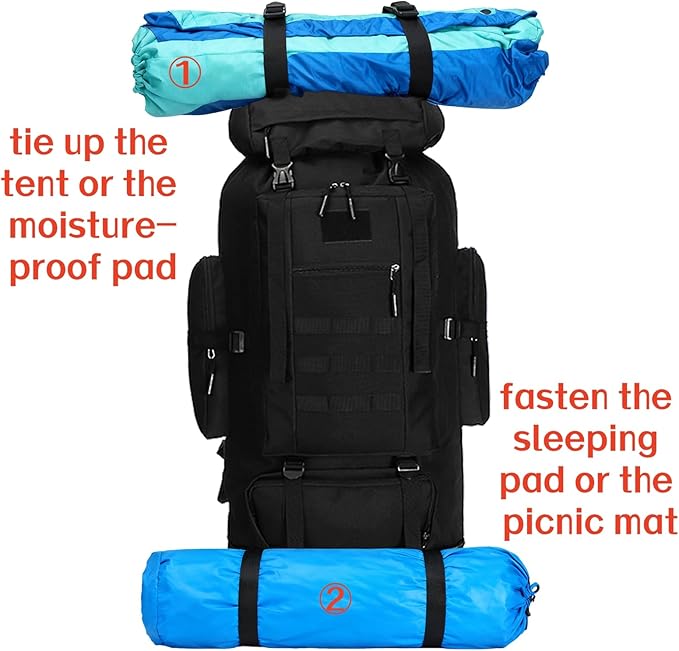 Goaste 100L Camping Hiking Backpack, Molle Military Tactical Rucksack, Waterproof Large Travel Daypack, Adjustable Survival Hunting Sports Bag for Men and Women Hiking, Camping, Touring(Black)