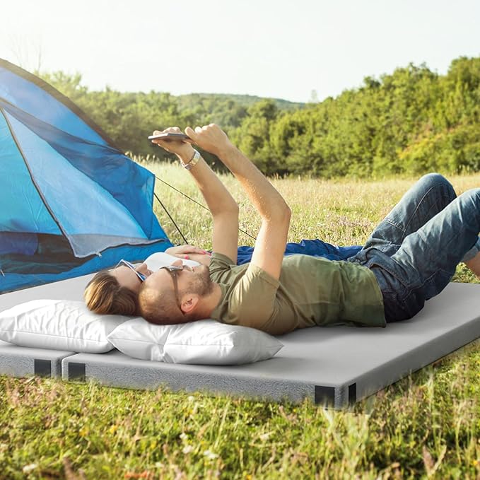 Goplus Memory Foam Camping Mattress, Portable Roll up Sleeping Pad w/Anti-Slip Bottom, Travel Bag, Single/Twin Waterproof Floor Mat, Guest Bed