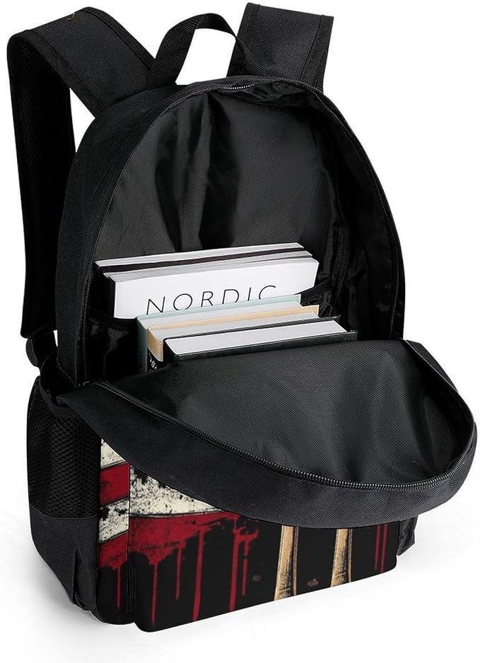 Supdreamc Men Women Polyester Patriotic Usa Retro American Flag Baseball Print Backpack Large Capacity Bookbag With Smooth Zippers for Climbing Picnic Bicycle