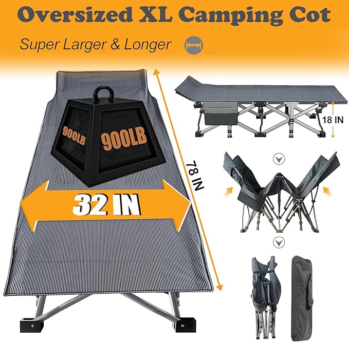 ABORON Camping Cot for Adults, Folding Sleeping Cot with Mattress, 500 lb Capacity Heavy Duty Outdoor Folding Sleeping Bed, Portable Cot Bed for Camping, Indoor Guest Use, Home & Travel