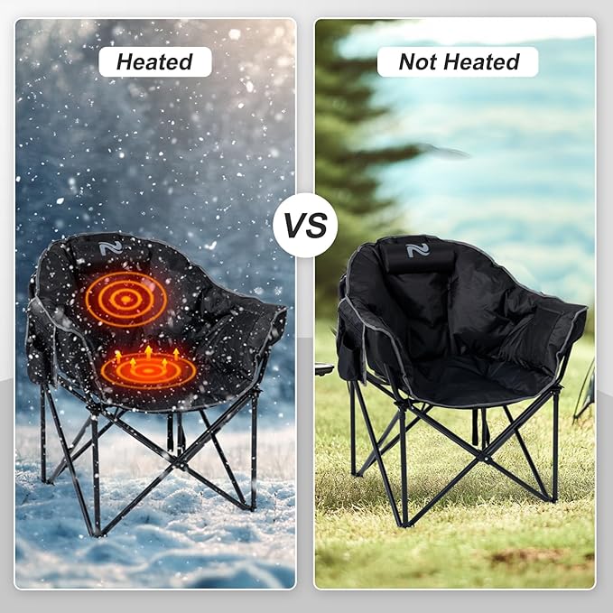 ABORON Heated Camping Chair Oversized, Three Model Portable Heated Cushion Folding Chair, Heavy Duty Heated Foldable Chairs Support Up to 500 lbs, Ideal for Outdoor Adventures