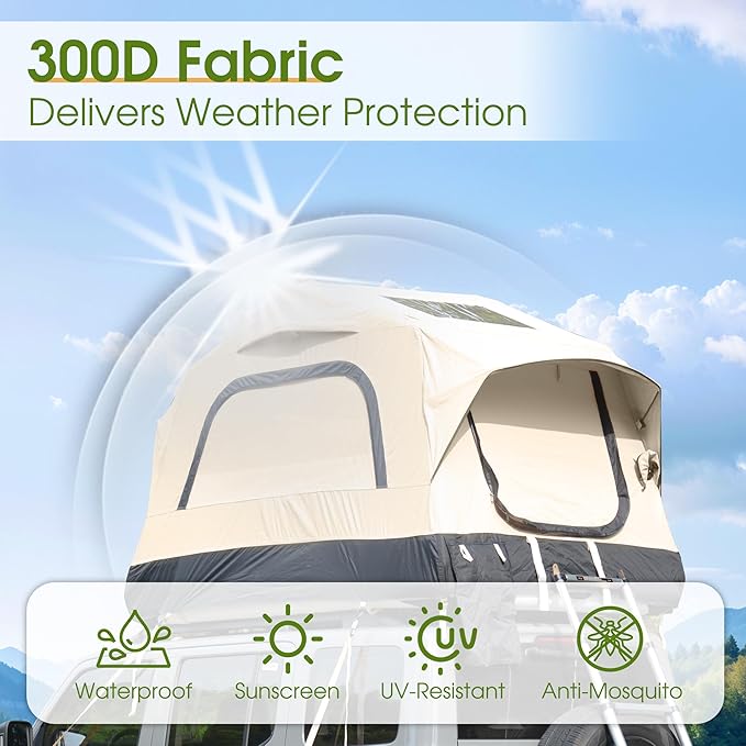 HOMEFUN Inflatable Rooftop Tent for Car Truck, 2 Person Roof Tent with Waterproof 300D Fabric, Windproof Design for Overlanding and Outdoor Adventure,Easy to Set Up