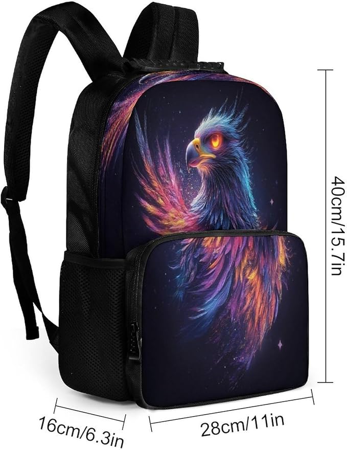 Polyester Daypack Bookbag for Gym Business Bicycle, Large Capacity Multipurpose Anti-Theft Carry On Bag, Colorful Space Eagle Art Travel Hiking Daypack