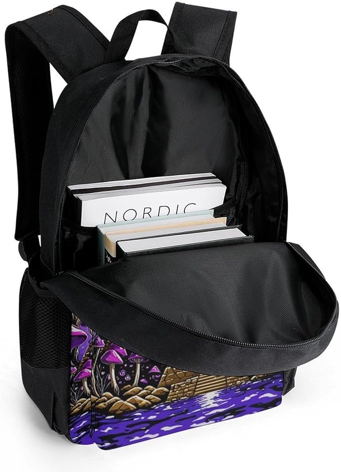 Polyester Daypack for Camping Travel Walking Cycling, Big Capacity Anti-Theft Multipurpose Bookbag, Psychedelic Egyptian Pyramid Eye Mushroom Art Camping Outdoor Backpack