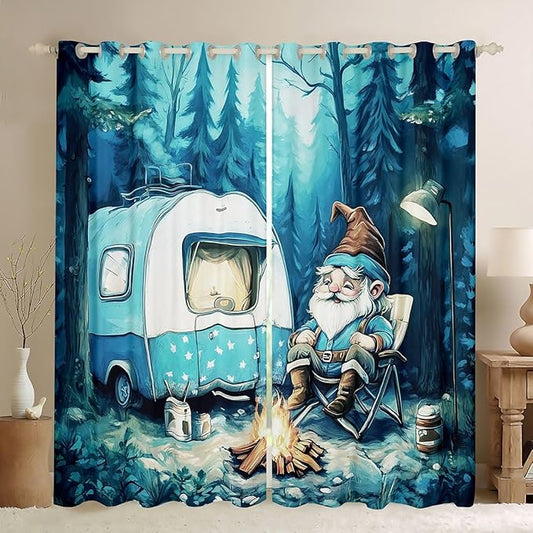 Erosebridal Gnome Blackout Curtains for Bedroom Living Room RV Camper Window Curtains 2 Panels 52" Wx84 L Camping Theme Drapes,Vintage Rustic Farmhouse Window Treatments