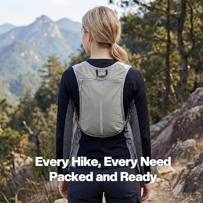 Hiking Backpack Ultralight – Packable Daypack for Women & Men, Breathable 3D Ventilated Backpack with Multiple Pockets, Foldable Travel Day Bag for Outdoor Walking, Camping & Commute（Gray,medium）