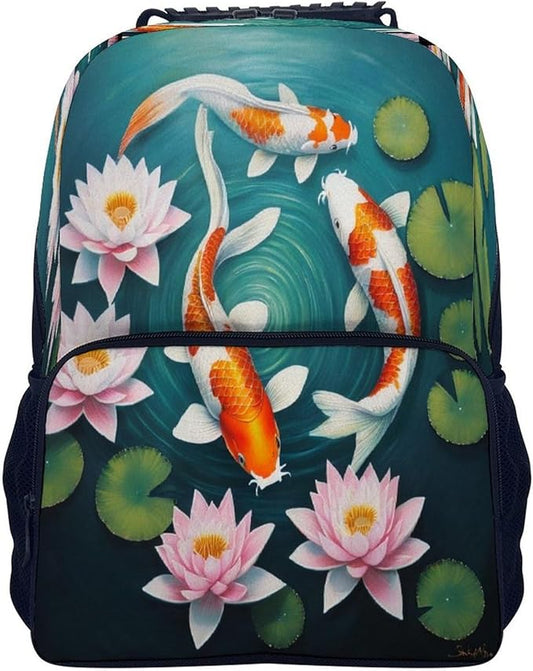 Rucksacks Lightweight Multipurpose Anti-Theft Awesome Japanese Koifish Fish Art Shoulder Bag Big Capacity Laptop Book Bag Rucksack With Padded Straps