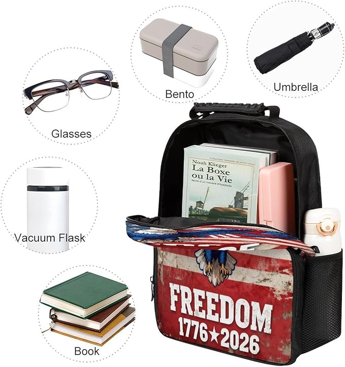 Men Women Polyester 250th Anniversary 1776-2026 Patriotic Eagle Art Daypack Bookbag Big Capacity Shoulder Bag With Padded Straps for Climbing Travel Walking Cycling