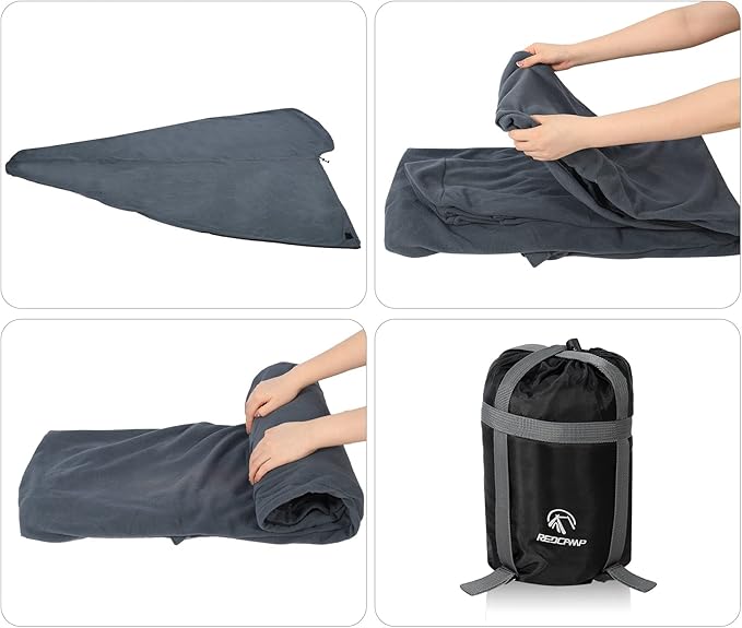 REDCAMP Mummy Fleece Sleeping Bag Liner with Hood, Great for Adult Warm or Cold Weather, 90" Long Full Sized Zipper Camping Blanket for Outdoor, Grey