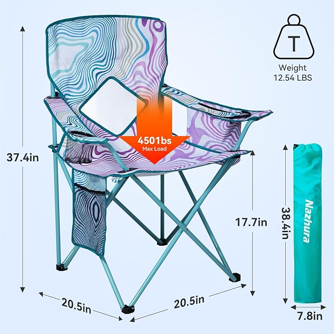 Nazhura 2 Pack Folding Camping Chair with Cooler Pouch, Mesh Backrest and Cup Holder Pocket (Flower, 2 Pack)