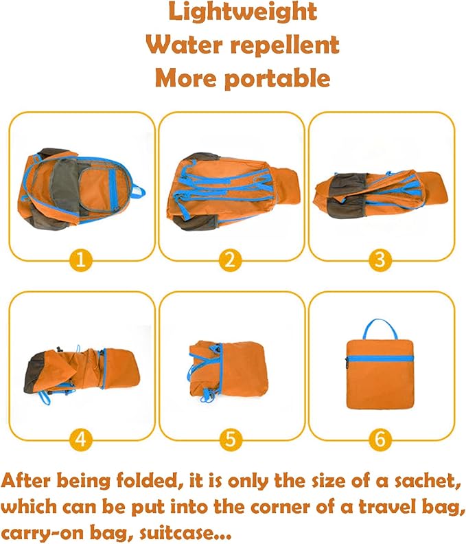 Lywencom Hiking Backpack,20L Sports Lightweight Folding Waterproof Ultra-Light Backpack Suitable for Outdoor Camping Picnic(Orange)