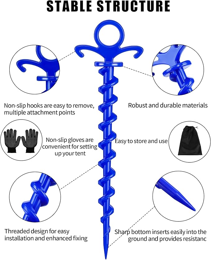 Christmas Inflatables Decoration Ground Stakes, Beach Umbrella Sand Anchor, Heavy Duty Plastic Grounding Screw In Tent Spikes, Outdoor and Yard Camping Canopy Stake Pole, Spiral Peg, 9" 10 pcs