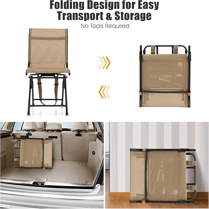 Moccha 360-degree Swivel Blind Chair, Foldable Hunting Chair w/Mesh Back & Non-Slipping Pads, Multi-Position X Steel Frame Portable Outdoor Chairs for Camping, Hunting, Fishing, Brown