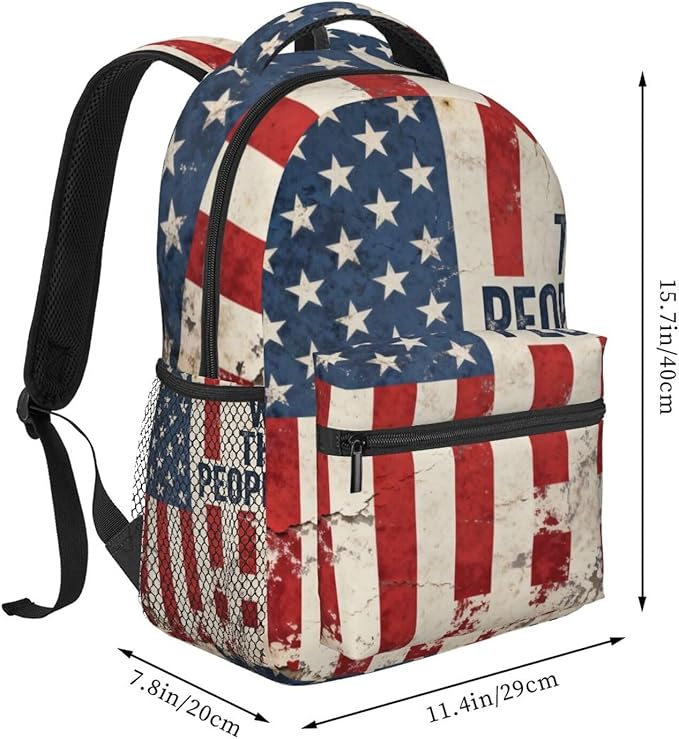 Polyester Daypack Bookbag for Gym Business Bicycle, Large Capacity Multipurpose Anti-Theft Carry On Bag, America 250th Anniversary USA Patriotic Freedom Art Travel Hiking Daypack