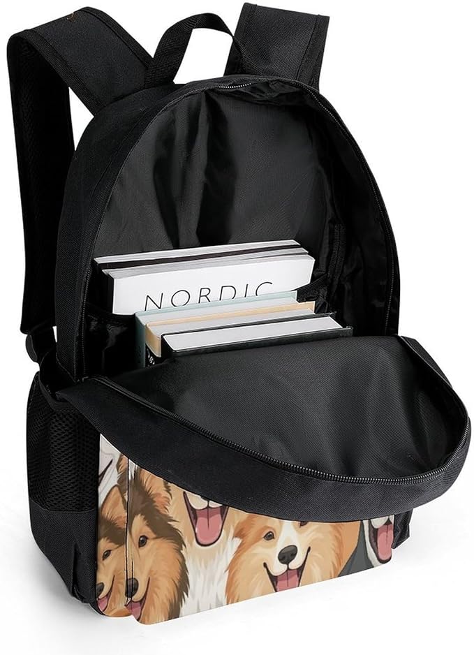 Women Men Polyester Husky Golden Retriever Tibetan Mastiff Dog Painting Casual Daypack Large Capacity Bookbag With Side Pockets for Sports Picnic Walking Cycling