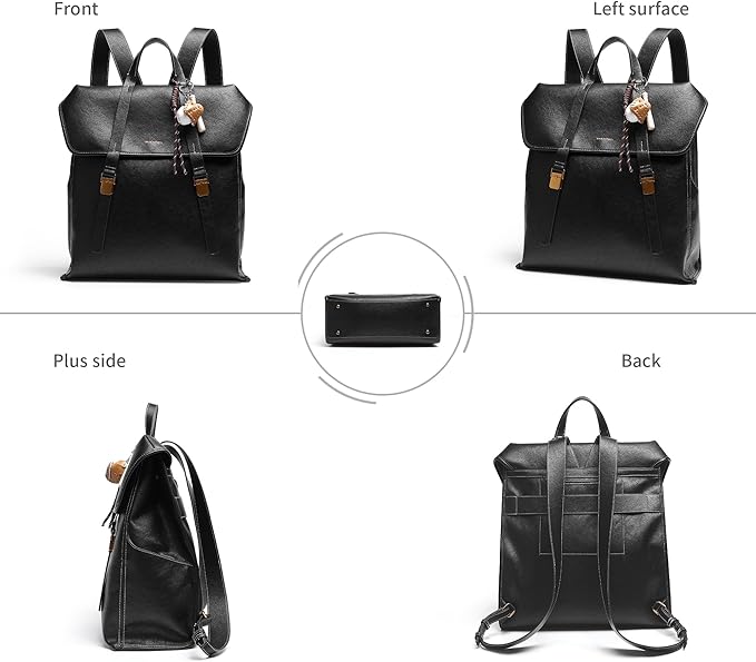 Large Backpack Purse for Women and Men Anti-theft PU Leather Fashion Designer Vintage Rucksack Travel Shoulder Bags Convertible Camping School Bussiness College 160A Black