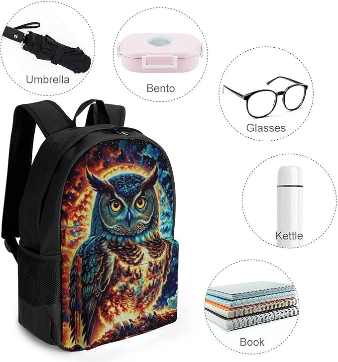 Lightweight Daypack Backpack for Sports Travel Running, Large Capacity Multipurpose Anti-Theft Bookbag, Galaxy Nighthawk Owl Laptop Backpack Daypack