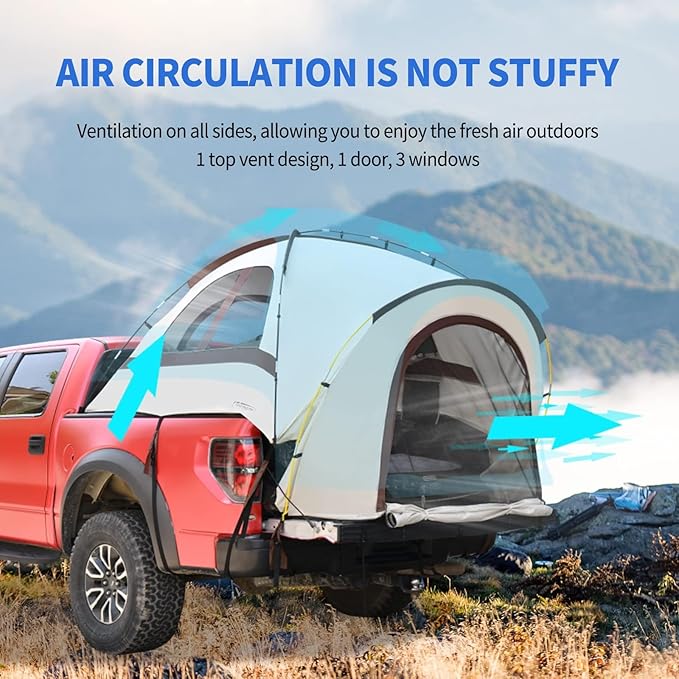 Tecoom Truck Bed Tent, Double Layer Waterproof PU3000mm for 5.5-6.7ft, Portable 2/3 Person Compact Full Size Pickup with Rain Fly for Back of Camping Beach