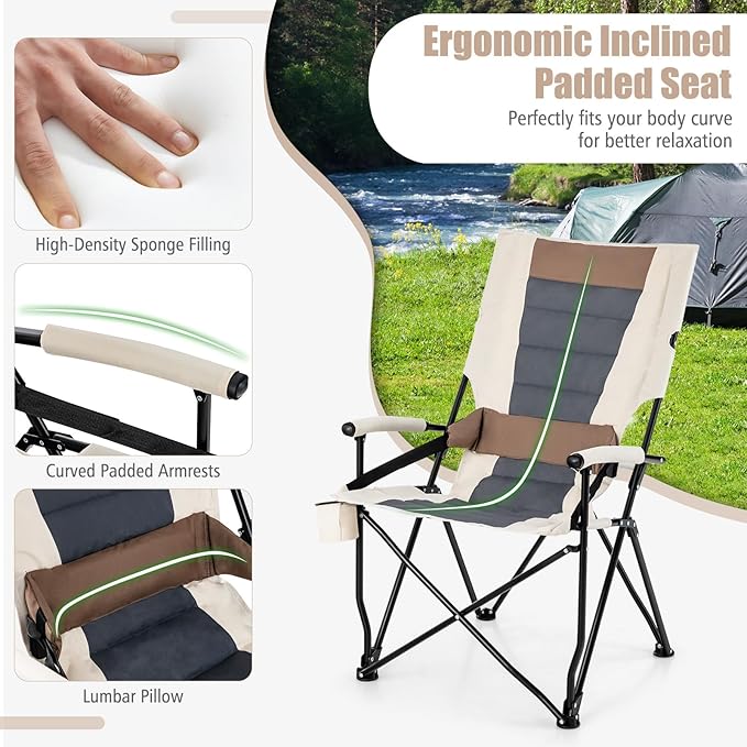 HAPPYGRILL Folding Camping Chair Set of 2, Portable Lawn Chair with Cup Holder & Carrying Bag, 330 LBS Folding Chair for Outside Fishing Travel Swimming Picnic