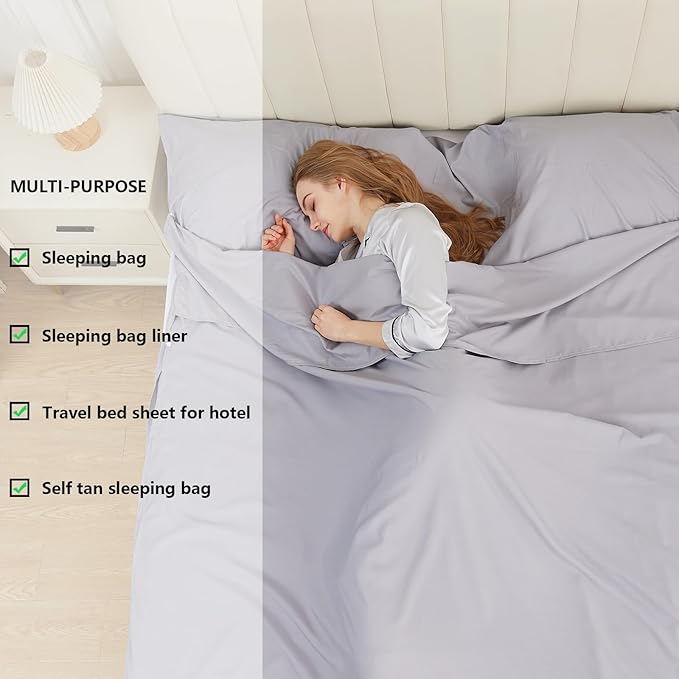 Sleeping Bag Liner Camping Adult Sleep Sack Lightweight Travel Sheet for Hotel Bed Compact Ultralight Essential Cleaning Supplies Kit Travel Bedding Set for Backpacking