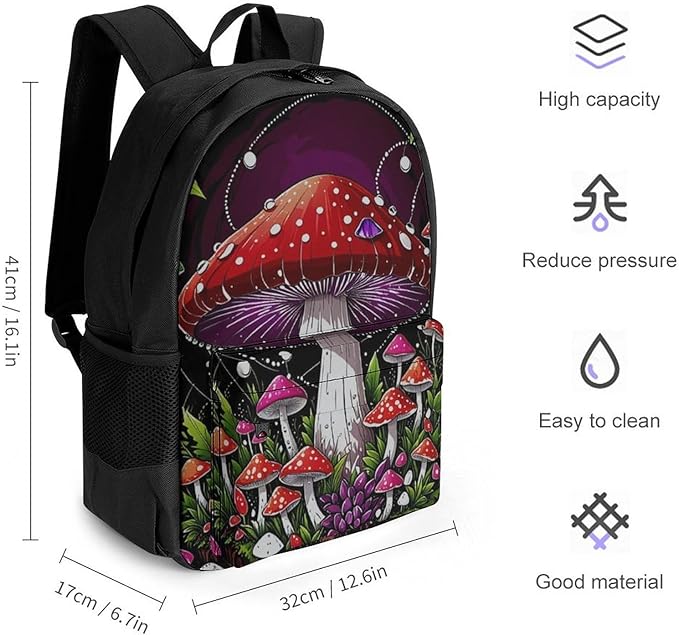 Lightweight Daypack Bookbag for Trekking Business Walking Cycling, Big Capacity Anti-Theft Multipurpose Carry On Bag, Magic Mushrooms Trip Business Computer Bag