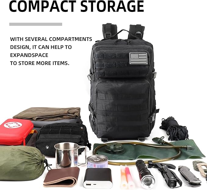 J.SH Large Military Tactical Backpack for Men, Army Assault Pack Bag with MOLLE System, 3-Day Bug Out Bag for Outdoor Hiking, Gym, Tactical Missions, Rugged Survival & Outdoor Rescue - 45L Black