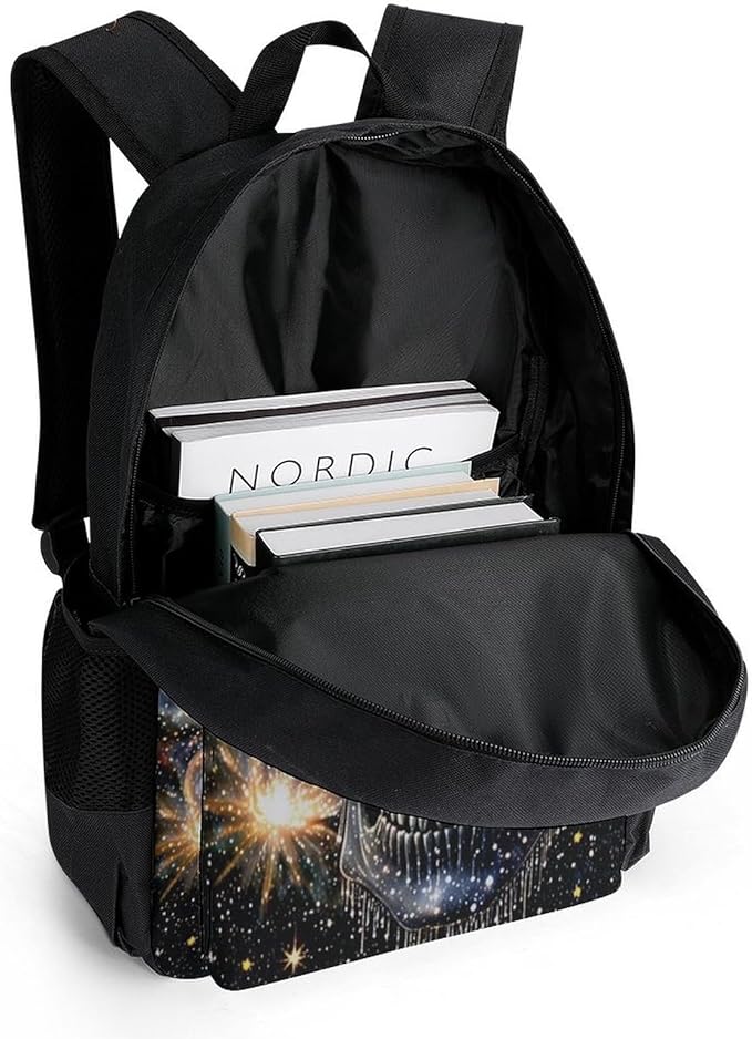 Men Women Lightweight Magical Machine Skull Art Casual Daypack Big Capacity Bookbag With Padded Straps for Gym Travel Walking Cycling