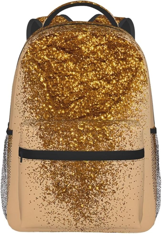 Lightweight Rucksacks for Climbing Outdoors Walking Cycling, Large Capacity Anti-Theft Multipurpose Carry On Bag, Gold Glitters Art Camping Outdoor Backpack