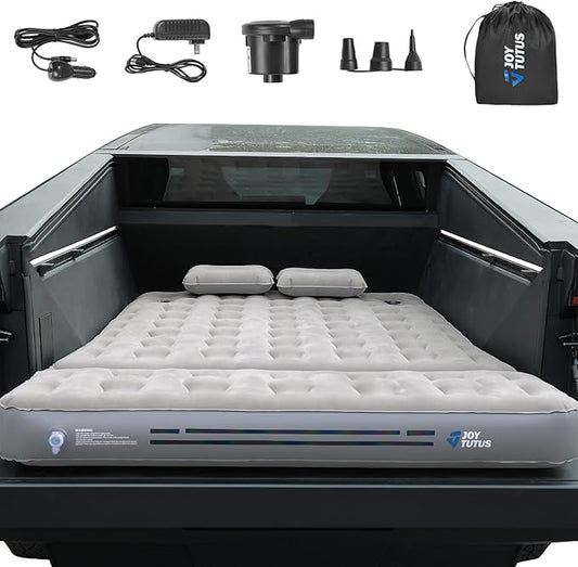 JOYTUTUS Truck Bed Air Mattress with 2 Pillows for Cybertruck Accessories Custom Fit Inflation Camping Air Bed with Built-in Pump & Carry Bag- Grey