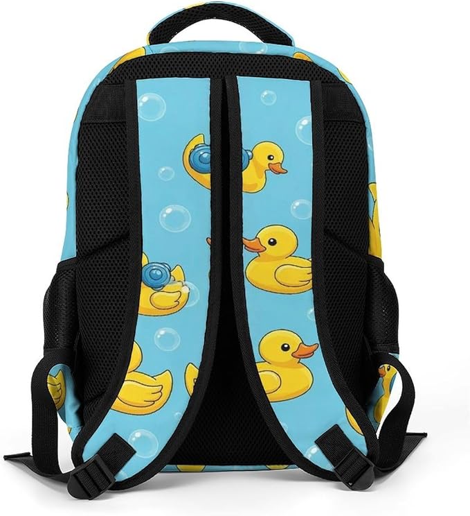 Cute College Laptop Backpack Cute Funny Blue Bubbles Yellow Rubber Ducks, Sturdy Travel Business Bag with Tumbler Holder Gifts for Nurse Teacher Women