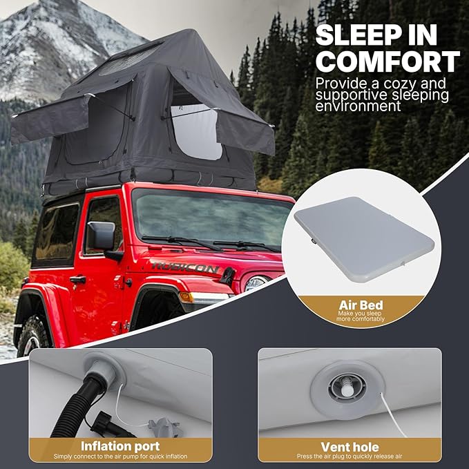 CDEN Inflatable Rooftop Tent, SUV Truck Bed Tent, 2-3 Person Pop-Up Car Roof Top Tent, Overland Tents, with Air Mattress, Ladder, Rainfly, Pump, for Camping, Outdoor, Travel