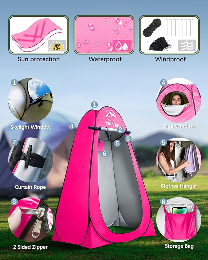 Camping Toilet with Pop-Up Privacy Tent and Liquid Waste Gel, Portable Toilet for Camping with Large Tent, Ergonomic Potty Provides Enhanced Comfort, Suitable for All Ages