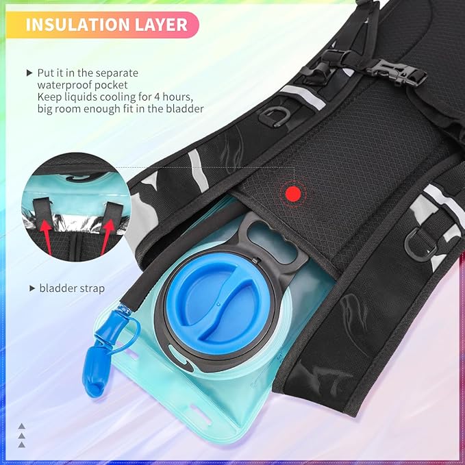 Hydration Backpack, Water Backpack with 2L Hydration Bladder, Rave Backpack Hydration Pack, Festival Essential for Raves, Hiking, Cycling, Climbing, Running, Outdoor, Camping and More