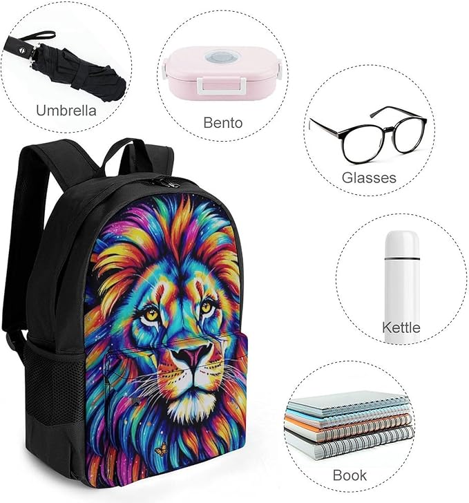 Daypack Backpack Polyester Multipurpose Anti-Theft Galaxy Lion Art Shoulder Bag Big Capacity Gym Outdoor Hiking Backpack With Smooth Zippers