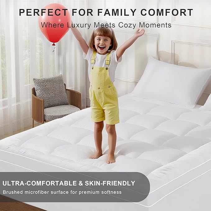 1 Inch Quilted Mattress Pad Pillow Top Mattress Cover Protector Cooling Soft for Breathable Padded Deep Pocket 8-21 Fitted Supportive(White,Full Size)