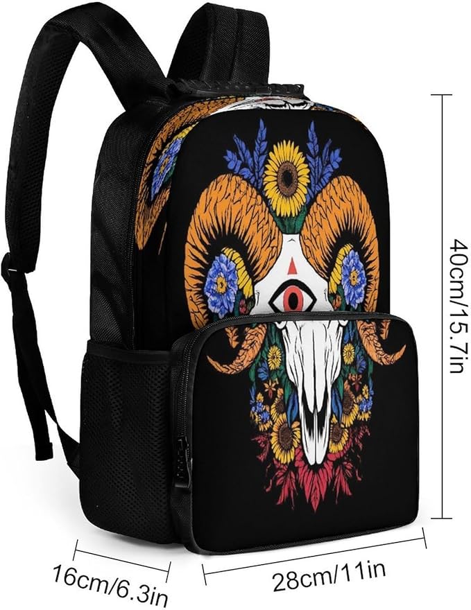 Lightweight Rucksack for Sports Travel Running, Big Capacity Multipurpose Anti-Theft Bookbag, Sunflower Goat Skull Art Travel and Sport Backpack Rucksack