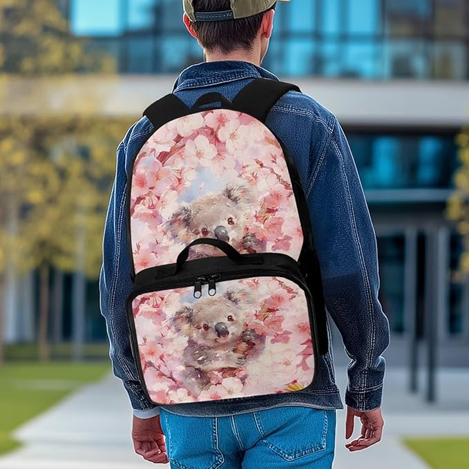 HUGS IDEA Koala Backpacks for Girls 6-8 Cute School Bookbag with Lunchbox Kawaii Backpack for Elementary School Lightweight School Bag for Students Study Rucksack