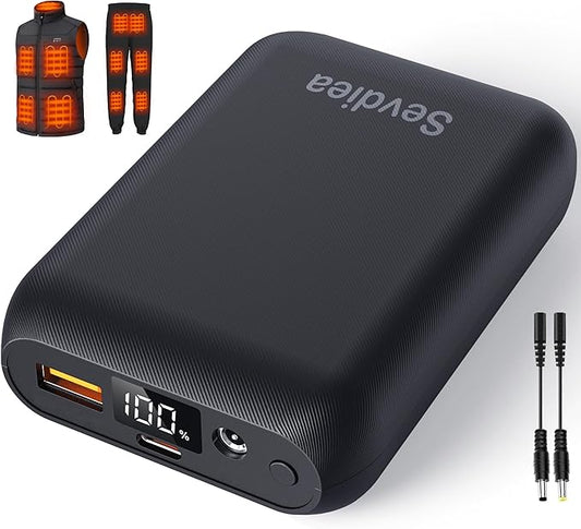 Heated Vest Battery Pack 7.4V 16000mAh Compatible with ORORO and Venustas, Battery Pack for Heated Vest with LED Display, Rechargeable Power Bank with DC/USB/Type-C Output for Heated Jackets