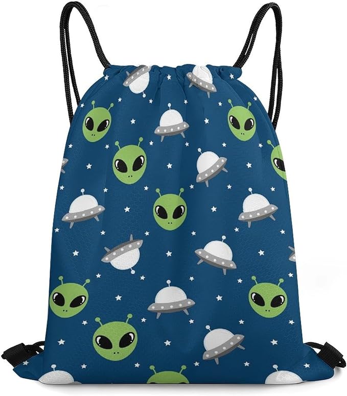 Beam Bag Large Capacity Drawstring Backpack for Volleyball Baseball Sports Workout Gear Travel Men Women, Alien And Ufo Head Bags